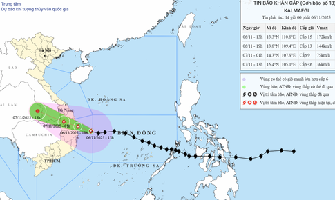 B&#227;o số 13 tăng cấp khi gần bờ, đổ bộ Quảng Ng&#227;i - Gia Lai v&#224;o chiều tối nay
