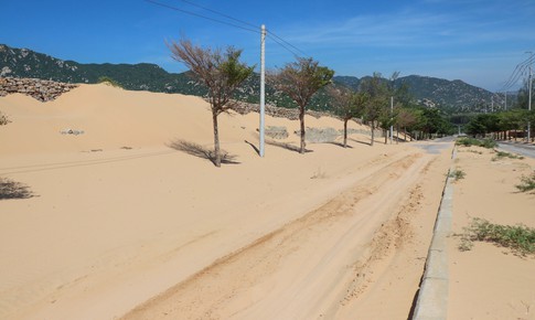 'Núi cát' tràn ra giữa đường ven biển ở Khánh Hoà