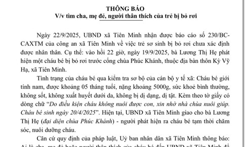 B&#233; trai 5 th&#225;ng tuổi bị bỏ rơi trong đ&#234;m c&#249;ng tờ giấy &#39;nhờ nh&#224; ch&#249;a nu&#244;i gi&#250;p&#39;