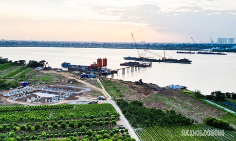 Ngắm đại công trường cầu Ngọc Hồi 11.844 tỷ đồng bắc qua sông Hồng