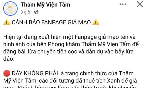 Cảnh báo lừa đảo mạo danh thẩm mỹ viện có tích xanh