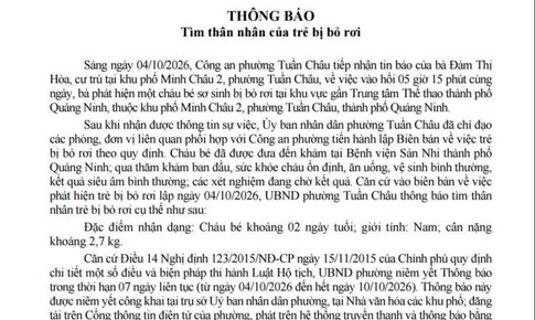 Tìm cha, mẹ đẻ cho bé trai sơ sinh bị bỏ rơi rạng sáng