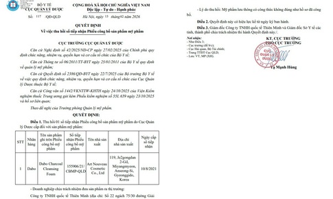 Thu hồi số công bố mỹ phẩm Dabo xuất xứ Hàn Quốc