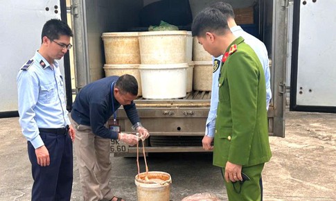 Hãi hùng phát hiện hơn 1 tấn lòng lợn có dấu hiệu phân hủy, bốc mùi hôi thối trong xe tải