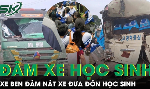 Thái Nguyên: Xe ben đâm nát xe đưa đón học sinh, nhiều em nhập viện
