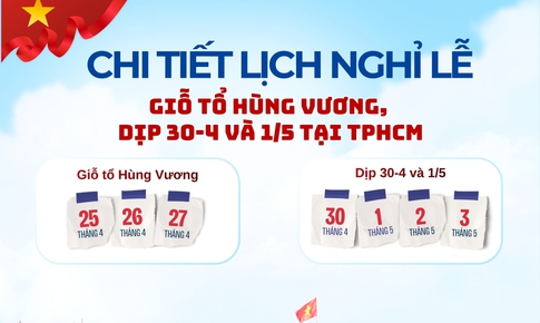 [Infographic] Chi tiết lịch nghỉ lễ Giỗ Tổ Hùng Vương, dịp 30/4 và 1/5 ở TPHCM