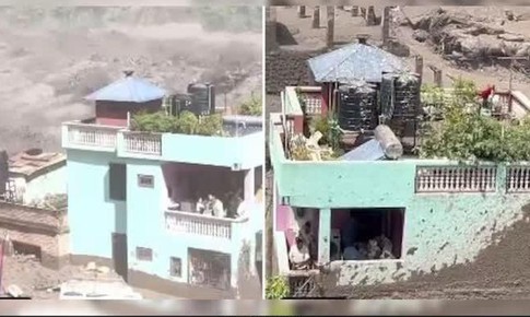 Ngôi nhà 2 tầng màu xanh kiên cố trụ vững giữa trận lũ quét ở Nepal