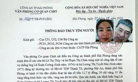 Truy tìm cặp vợ chồng Hải Phòng lừa hàng chục tỷ đồng bỏ trốn