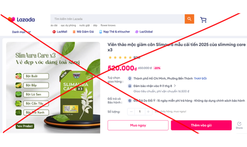 Bộ Y tế yêu cầu gỡ bỏ ngay thông tin thực phẩm Slimaura Care x3 trên Lazada, Shopee
