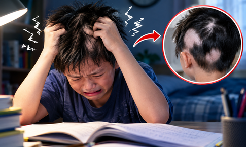 Ôn thi căng thẳng, bé trai tự nhổ tóc đến trơ từng mảng da đầu