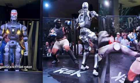 Màn so găng đầu tiên trên thế giới giữa con người và robot trong lồng sắt