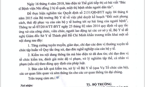 Bộ Y tế đề nghị ng&#224;nh y tế TPHCM l&#224;m r&#245; phản &#225;nh b&#225;c sĩ qu&#225;t bệnh nh&#226;n