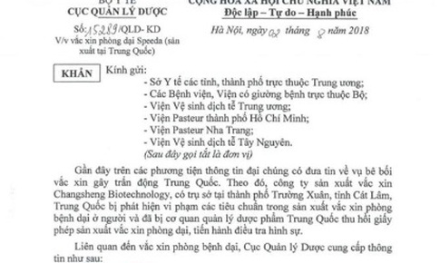 Cục Quản l&#253; dược: Vaccin ph&#242;ng bệnh dại do Trung Quốc sản xuất kh&#244;ng li&#234;n quan đến b&#234; bối vaccin