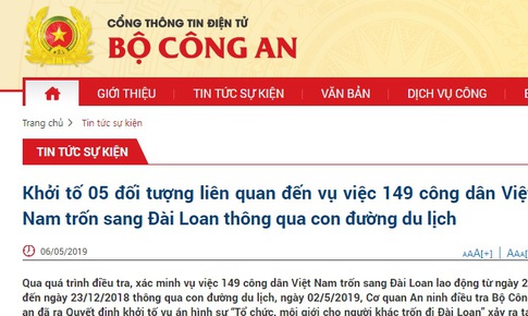 149 c&#244;ng d&#226;n Việt trốn sang Đ&#224;i Loan, khởi tố 5 đối tượng li&#234;n quan