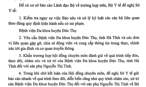 Bộ Y tế y&#234;u cầu BVĐK Đức Thọ th&#244;ng tin trung thực vụ ch&#225;u b&#233; sơ sinh tử vong với vết thương d&#224;i tr&#234;n cổ