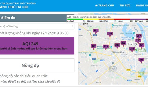 Chất lượng không khí ở Hà Nội ngày 12/12 ở ngưỡng rất xấu