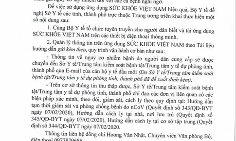 Bộ Y tế đề nghị c&#225;c đơn vị c&#249;ng tuy&#234;n truyền về ứng dụng SỨC KHỎE VIỆT NAM