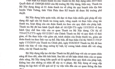 Bộ X&#226;y dựng l&#234;n tiếng vụ &quot;Thanh tra Bộ &quot;v&#242;i tiền&quot; chung chi đến chục tỉ đồng&quot;