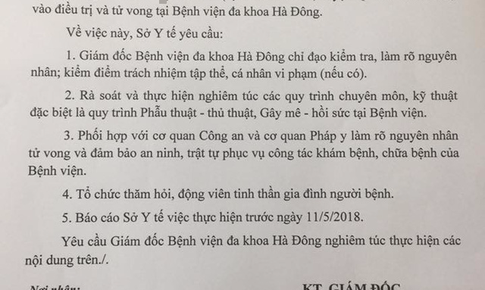 H&#224; Nội y&#234;u cầu l&#224;m r&#245; th&#244;ng tin bệnh nh&#226;n tử vong sau mổ tay tại BVĐK H&#224; Đ&#244;ng