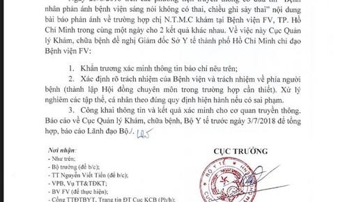 Bộ Y tế đề nghị l&#224;m r&#245; phản &#225;nh &quot;bệnh viện s&#225;ng n&#243;i kh&#244;ng c&#243; thai, chiều ghi sảy thai&quot;