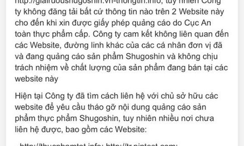 Cảnh b&#225;o: Cẩn trọng th&#244;ng tin quảng c&#225;o thực phẩm Shugoshin tr&#234;n một số website