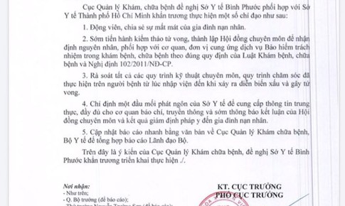 Bộ Y tế đề nghị ng&#224;nh y tế B&#236;nh Phước xử l&#253; sự cố y khoa nghi&#234;m trọng g&#226;y tử vong cho người bệnh