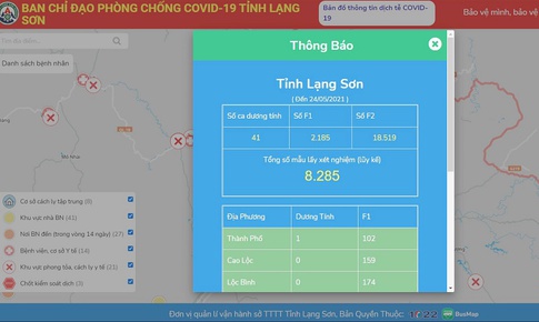 Lạng Sơn: Bản đồ COVID-19 cập nhật t&#236;nh h&#236;nh dịch theo thời gian thực