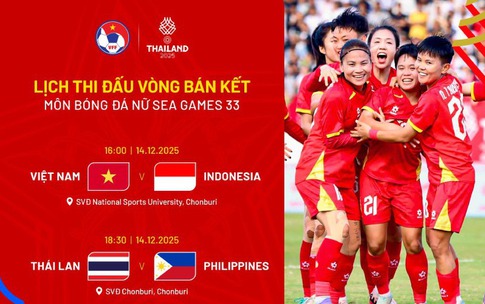 Lịch thi đấu b&#225;n kết b&#243;ng đ&#225; nữ SEA Games 33: ĐT nữ Việt Nam đấu Indonesia