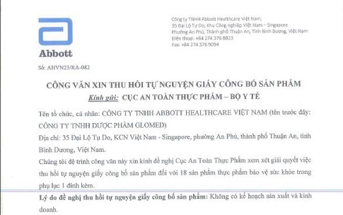 Lý do Abbott Healthcare Việt Nam chủ động thu hồi công bố sản phẩm